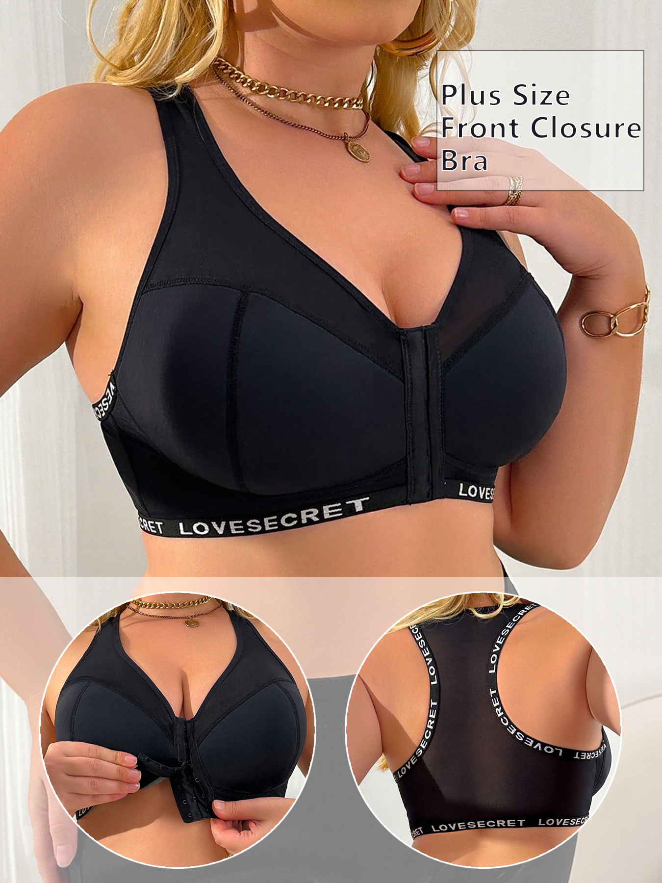 Full Coverage Bra - Biustonosz koronkowy plus size z zapięciem