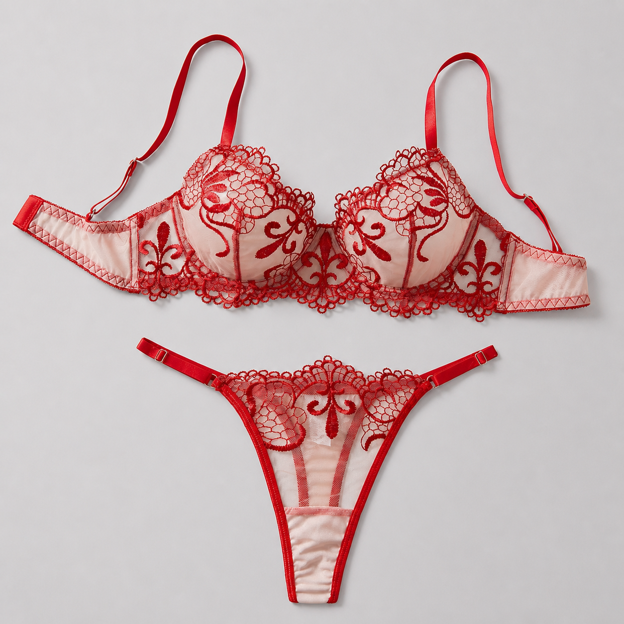 Sheer Mesh Bra - Dwuczęściowy zestaw bielizny push-up z podwójnymi