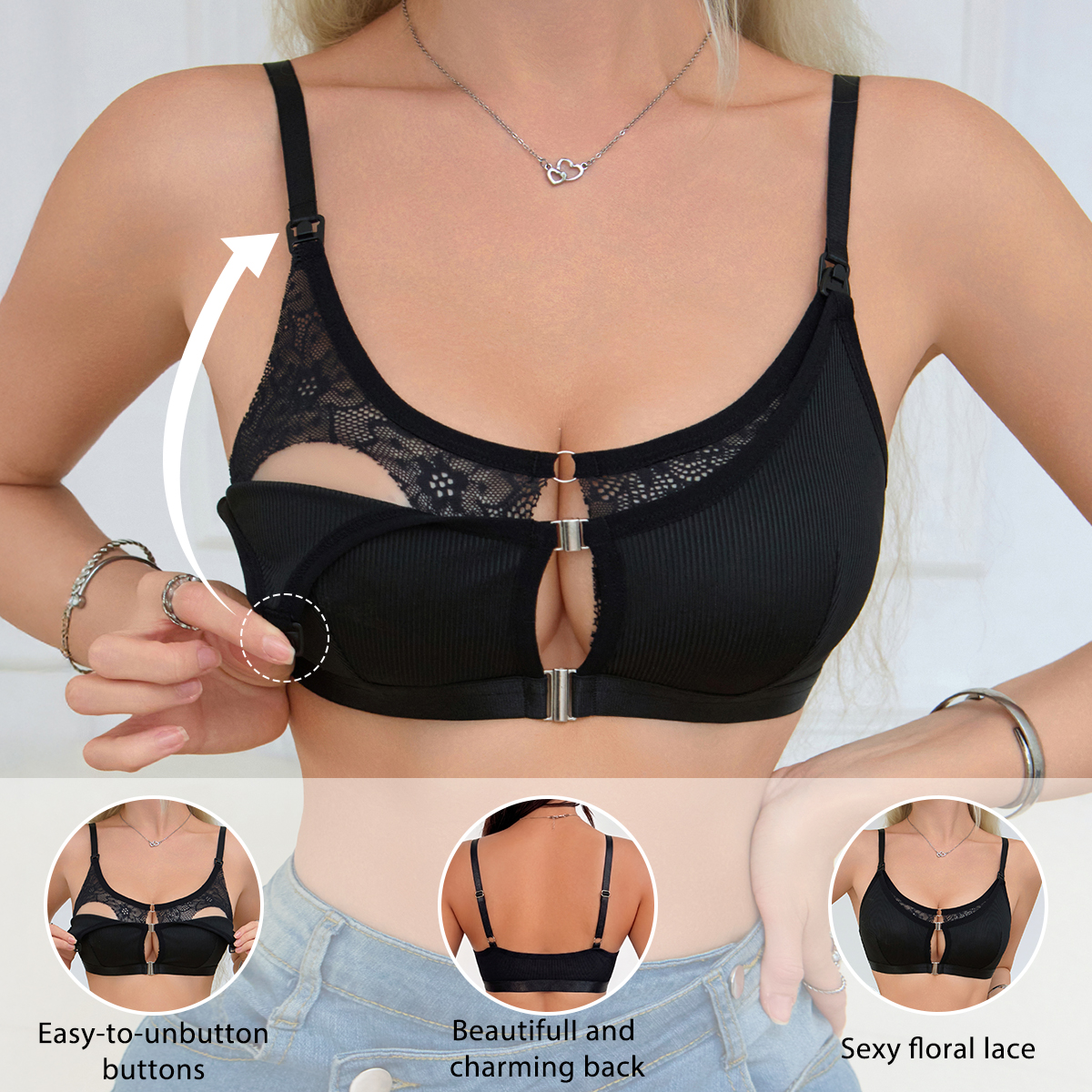 Nursing Bra Clip - Czarny, wygodny biustonosz do karmienia z