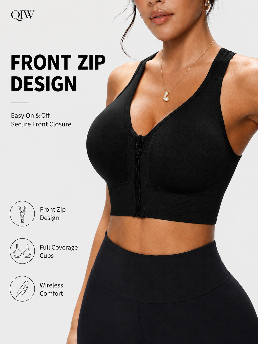 Underwire Bra Padded - Biustonosz sportowy damski QIW zapinany na