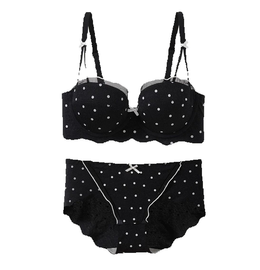 Cotton Bra Everyday - Koronkowy biustonosz w kropki, dwuczęściowy zestaw,