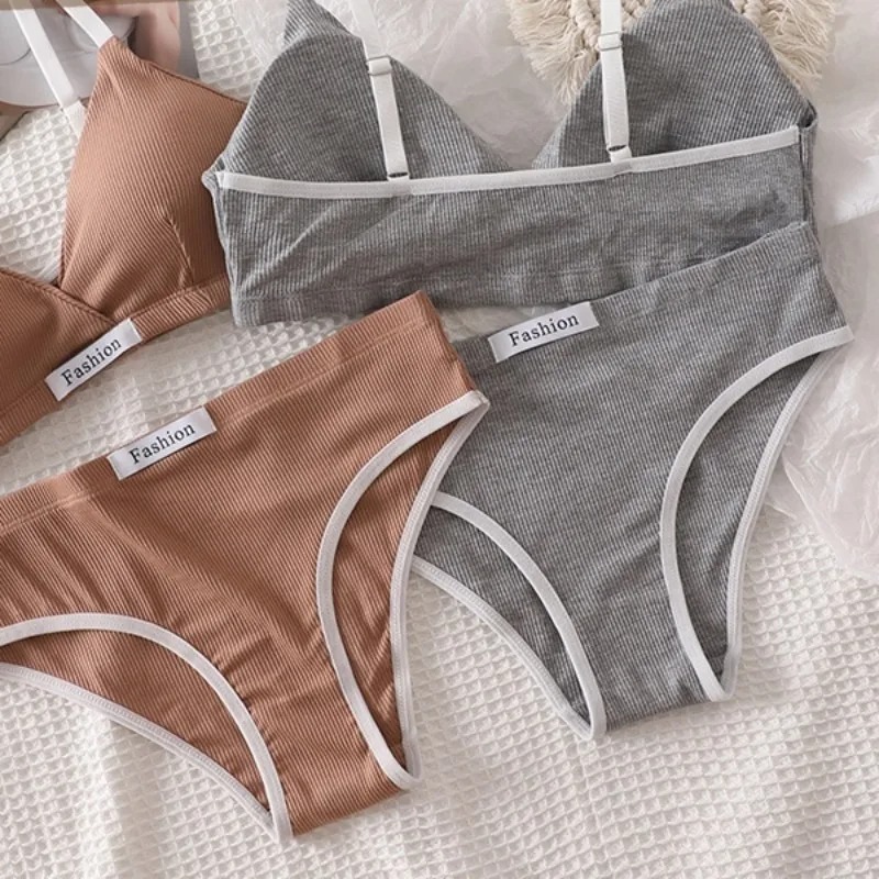 Cotton Bra Everyday - Damski bawełniany biustonosz zestaw seksowne figi
