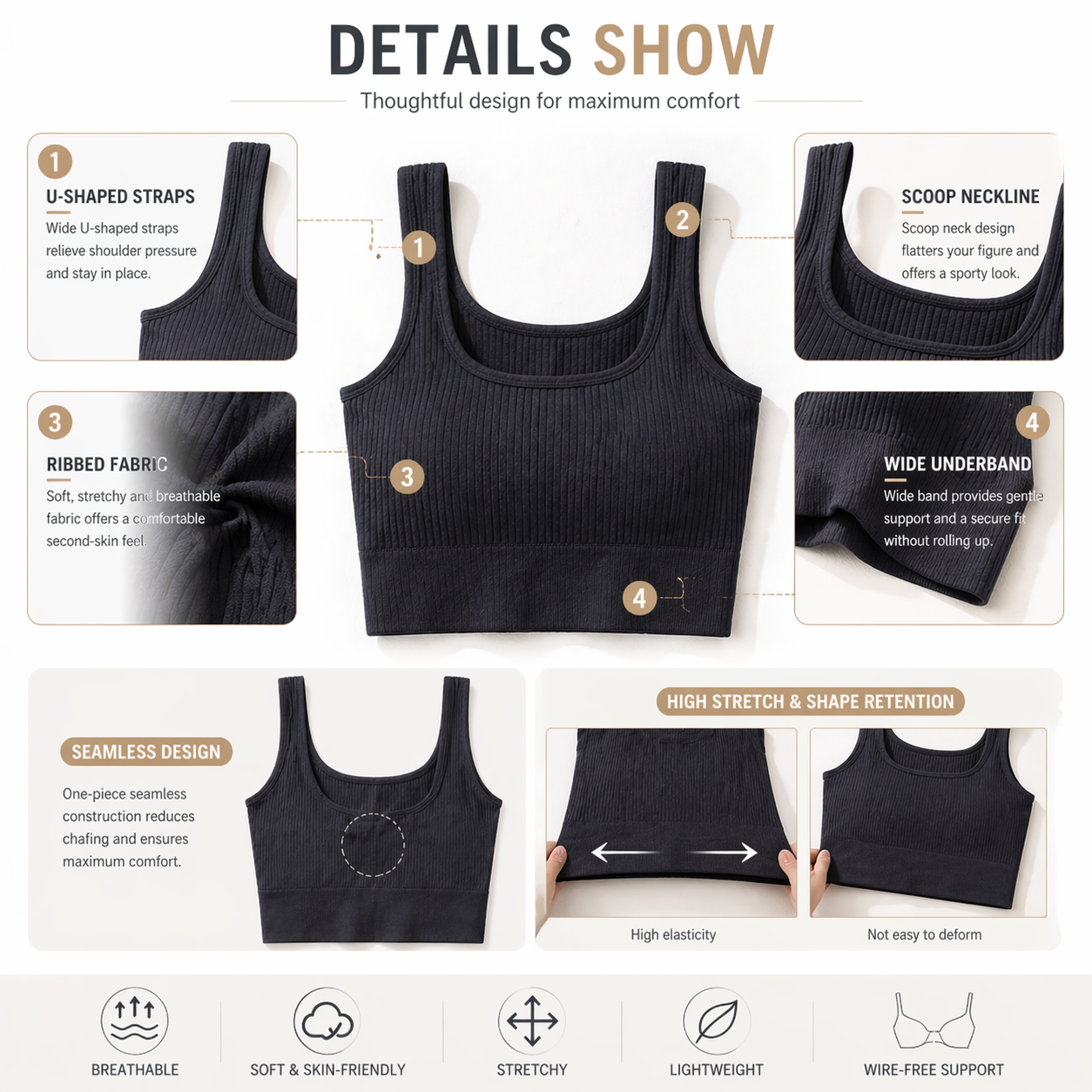 Damski Bezszwowy Prążkowany Kr – T Shirt Bra Seamless recenzja i cena